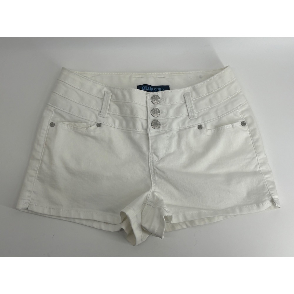 Blue Spice Womens White Denim High Waisted Triple Button Shorts Size 1